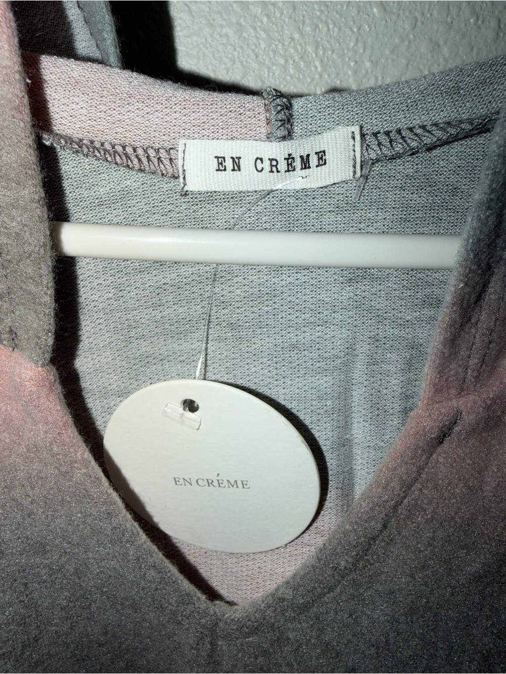 En Creme Pink & Gray Striped Hooded V-Neck Pullover NWT - Picture 7 of 8